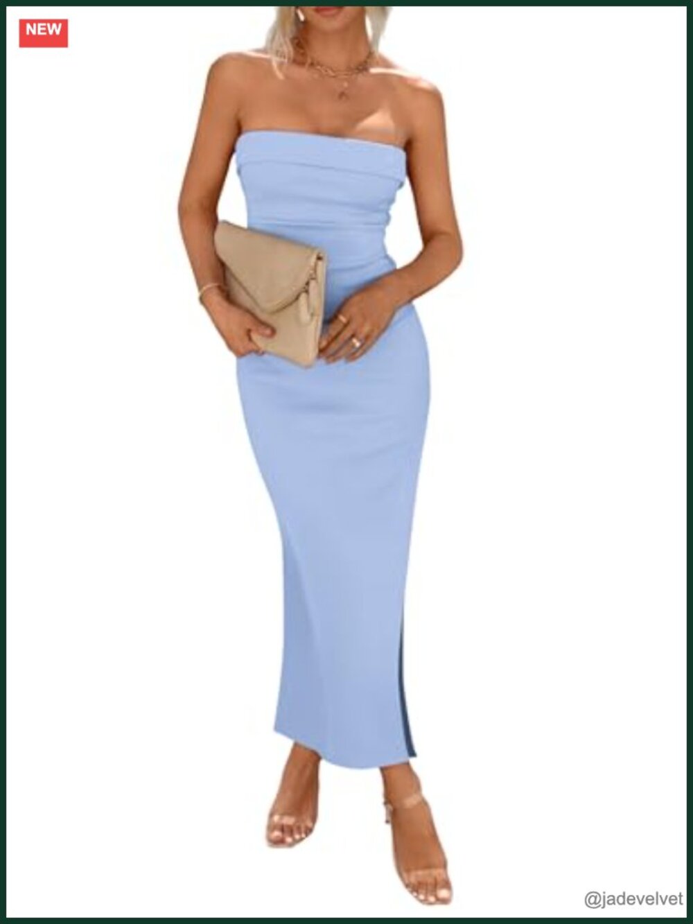 Ribbed Strapless Side Slit Bodycon Maxi Dress
